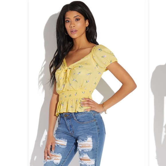 mine Tops - Smocked Waist Printed Top